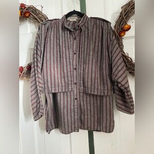 Worlds Apart Striped Cotton Button Front Shirt Size L